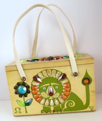 Enid Collins of Texas Vintage 1960s Wooden Purse Box Bag - Zodiac