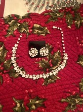 White Enamel Clip On Earrings With Matching Necklace Set. Beautiful And Classic.