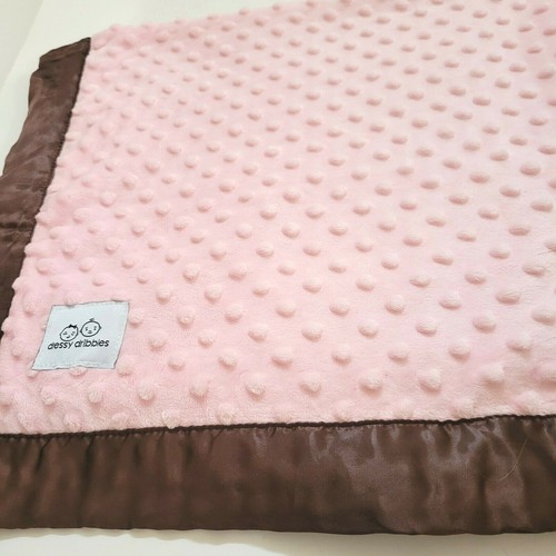 DRESSY DRIBBLES Luxury Receiving Blanket Pink Minky Plush Brown Silky Satin Trim - Picture 4 of 4