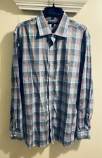 Banana Republic Blue/Orange/White Mens Dress Shirt Size L Non-Iron 100 Cotton