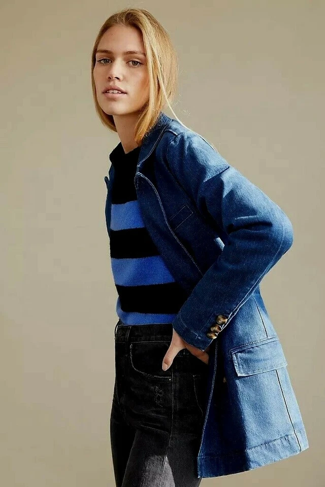 Nuevo con etiquetas Anthropologie Pilcro Denim Blazer Almohadilla para el hombro XS $148 Francés Chic Foto 3 de 4