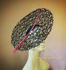Aimee Fuller Royal Ascot Kentucky Derby Black Hot Pink Quill Big Fascinator Hat