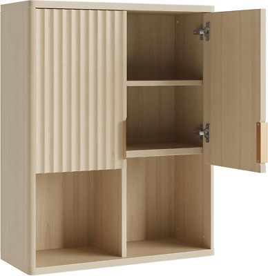 Besiter Fluted Wall Cabinet Over Toilet - 23''x29'' Adjustable Shelf, Natural Oak