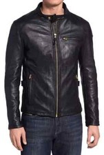 Men's Slim Fit Black Leather Jacket Genuine Lambskin Fashion Leather Jacket