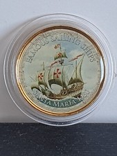 Berühmte Segelschiffe 2 Euro Santa Maria Kolumbus 1480 Emailliert 24 Karat Gold 
