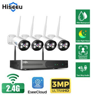 Used Hiseeu 10CH HD NVR 3MP WIFI CCTV Security Camera System Kit Outdoor NO HDD