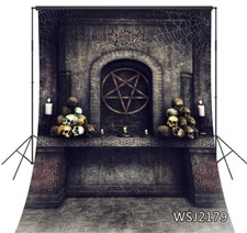 5X7FT Halloween Photography Backdrop Stone Altar Satan Skulls Background Vinyl