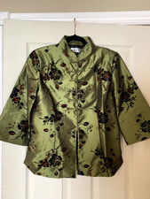 Beautiful Chinese Cropped Jacket Flocked Velvet Print Design Nwot S/m