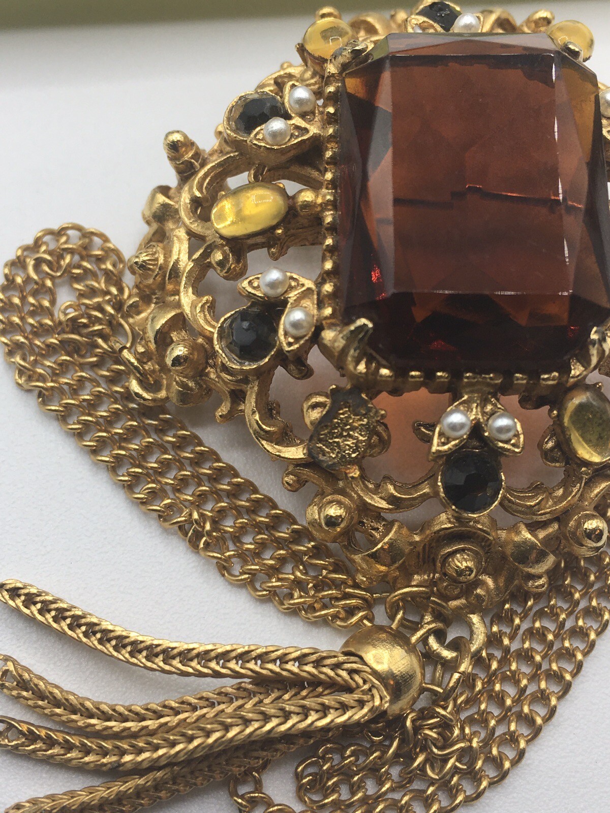 Vtg Florenza Large Brown Rectangular Rhinestone G… - image 16