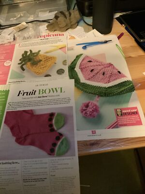 Damen Wassermelone Socken & Federmäppchen, Ananas Handtasche Strickmuster