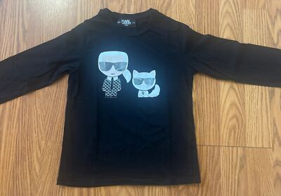 Karl Lagerfeld Kids Tshirt Black Long Sleeve Tee Size 8 Girls Choupette Cat Tee