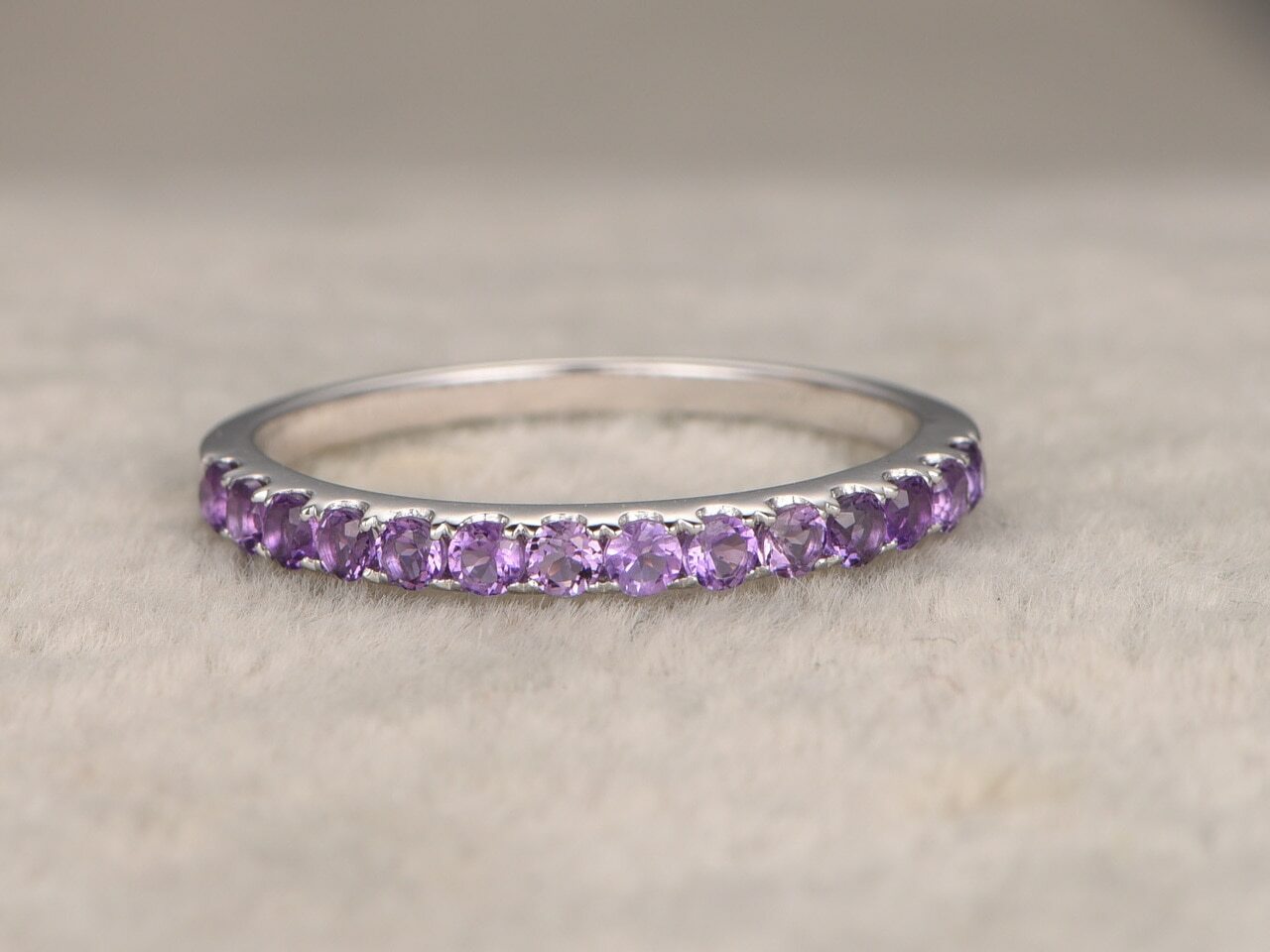 1.6ct Purple Amethyst Wedding Band Ring Half Eternity 925 Sterling Silver