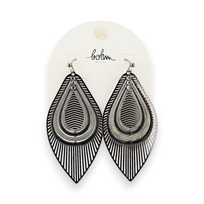Boucles D'Oreilles Alvéoles Noires Et Argentées IKITA - Neuf Avec Pochette/Étiquette