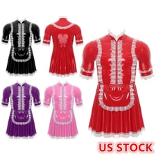 Men's Wet Look Sissy French Maid Cosplay Costume Dress Uniform Outfits Lingerie