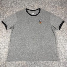 Disney Store T-Shirt Ringer Tee Mickey Mouse Embroidered Logo Gray Mens Large L