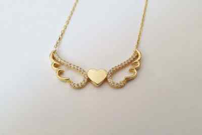 0.20Ct Round Cut Diamond Angel Wings Pendant 14K Yellow Gold Finish Free Chain