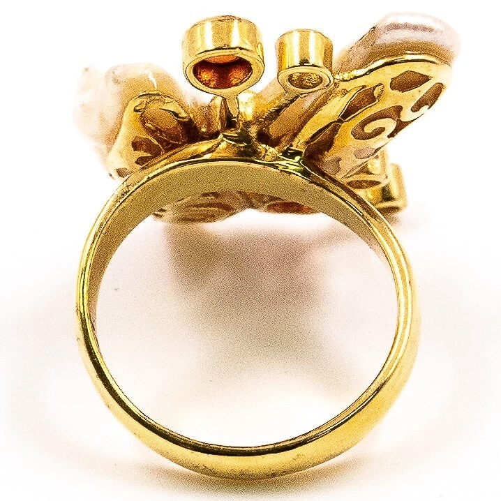 Anillo de perlas de zafiro rojo y amarillo natural de 0,84 quilates astilla 925 enchapado en oro talla 6 Foto 3 de 4