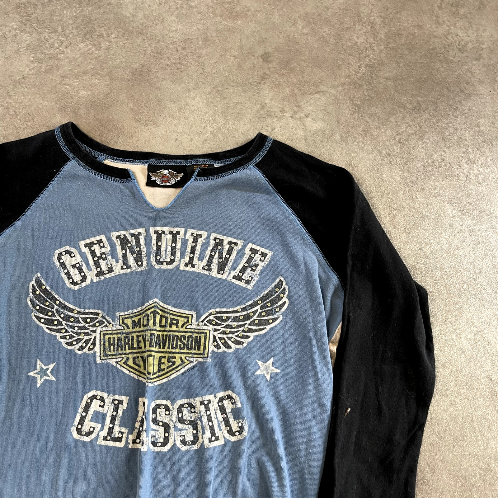 Harley Davidson T-Shirt Womens Large Y2K Long Sleeve Biker Graphic Tee, Blue image 3