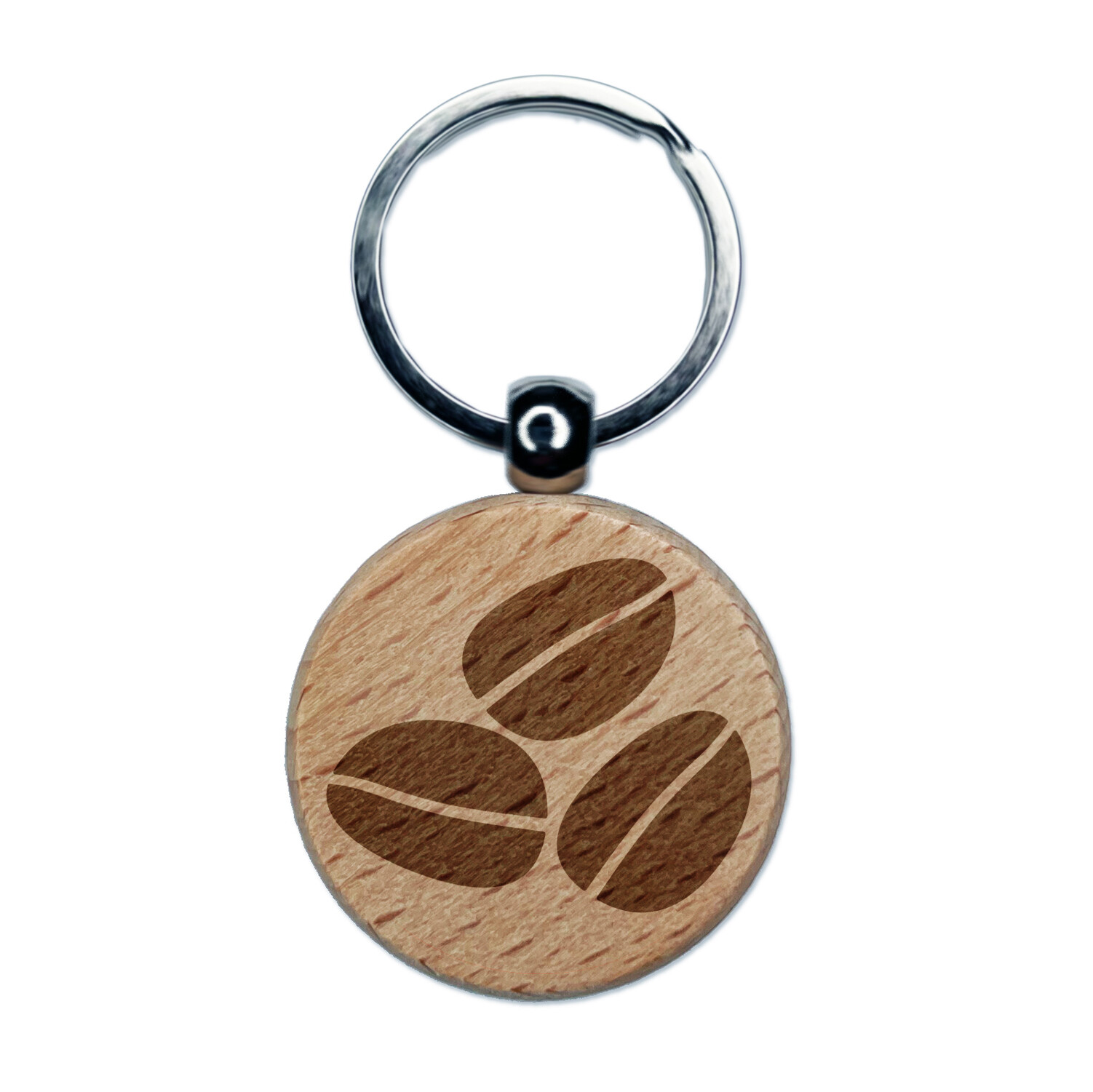 Coffee Beans Trio Engraved Wood Round Keychain Tag Charm