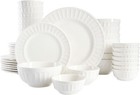 Gibson Home White Embossed 40-pc Mugless Dinnerware Set Service for 8 2day ship