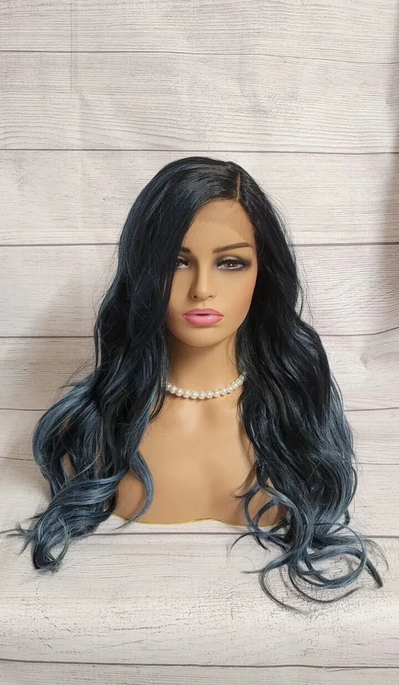 Peluca delantera de encaje ondulada de cuerpo largo de 25" Ombre negra azul cosplay - BOBBI BOSS MLF504W Foto 2 de 4