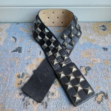 Streets Ahead Roger Pyramid Studded Black Leather Belt Size XS Vintage Y2k