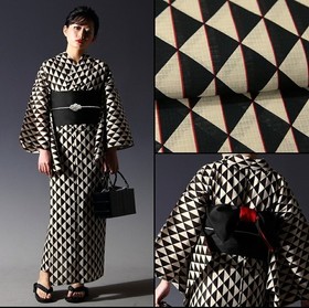 Women's Yukata Set Kimono Obi Geta Red Off-White Cotton Free Size Japanese Brand