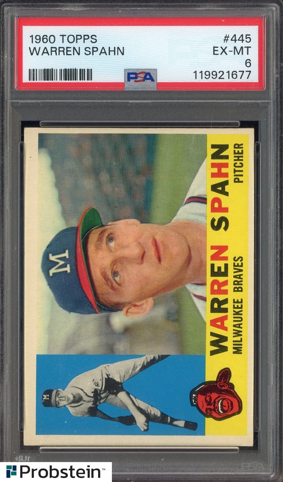 1960 Topps #445 Warren Spahn Milwaukee Braves HOF PSA 6 EX-MT