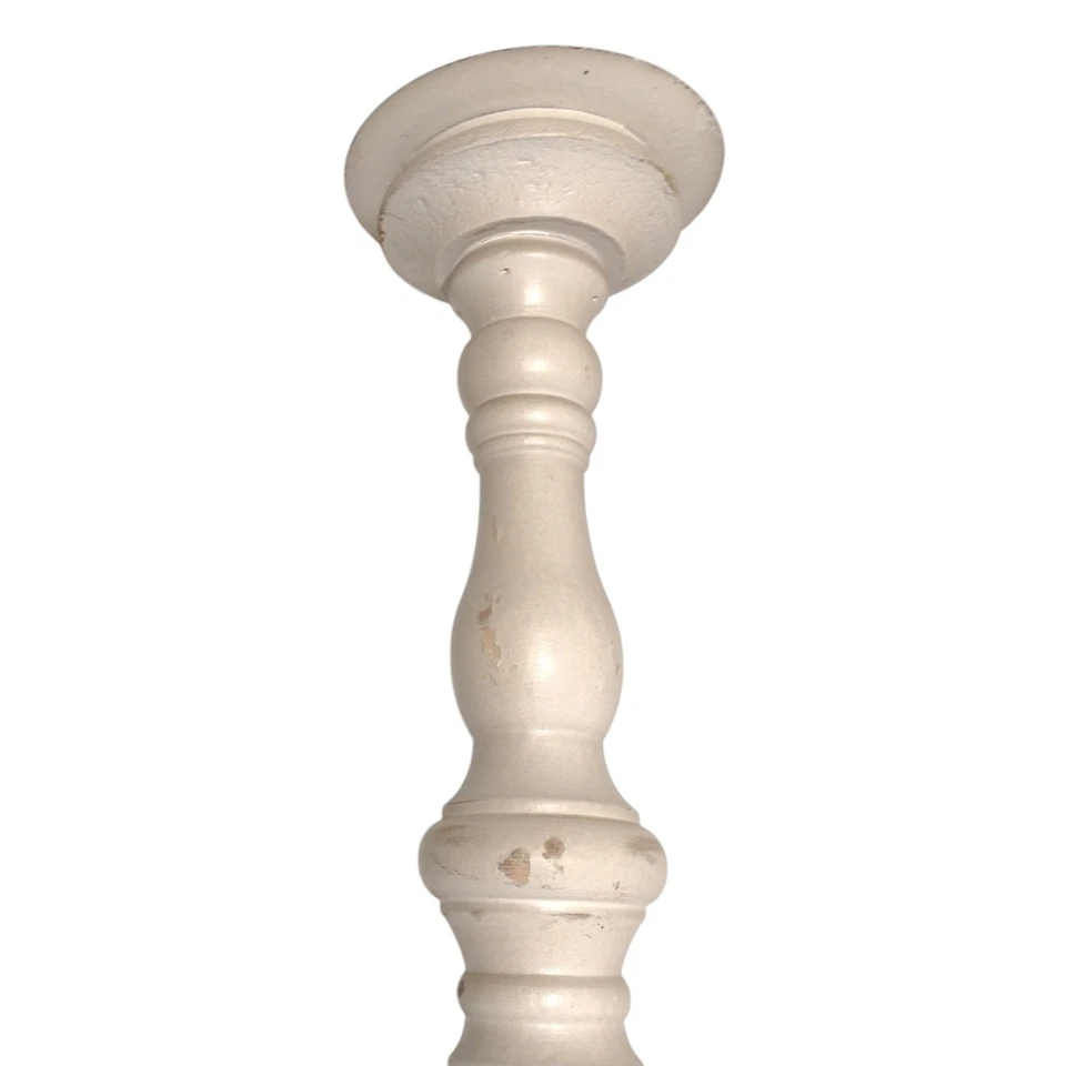 Candelabro pilar vintage de madera rústica de 16" blanco lavado país francés Foto 2 de 4