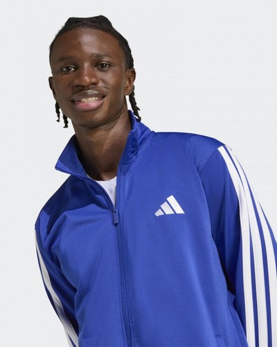  Full Tracksuit MENS Adidas Basic 3-Stripes Tricot Blue White High Neck - Picture 4 of 11