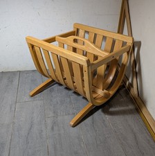 Vintage MCM Danish Modern Oak Wood Bentwood Magazine LP Vinyl Record Rack K63