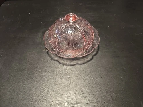 Vintage Jeannette Cherry Blossom Pink Depression Glass Butter Dish w/ Dome Lid