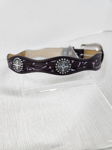 Ariat Size 22 Girls Scalloped Belt Tool Leather Manmade Brown Purple Embellished - Picture 5 of 19