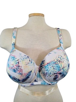 Cacique Bra Womans 42DDD White  Floral Print Boost Balconette Push Up Stretch