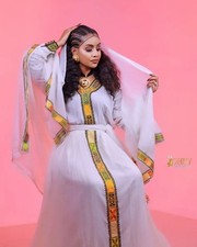 Elegant Ethiopian Traditional Dress with Handwoven Tibeb Details
