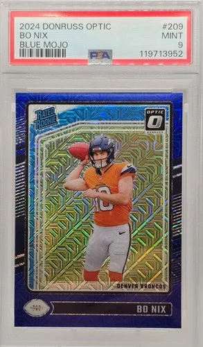 2024 Donruss Optic Rated Rookie Bo Nix #209 Blue Mojo 1/5 PSA 9