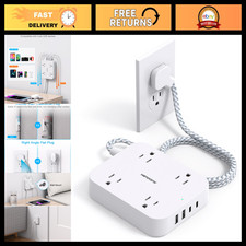 4-Outlet Flat Plug Power Strip with 4 USB Ports 2 USB-C - Surge Protector, 6ft