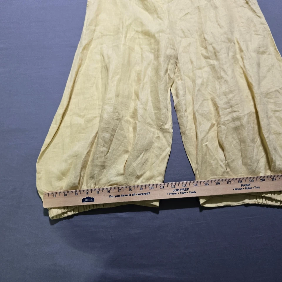 PANTALONES CAPRI LINO ANIMAL 10 EE. UU. Bolsillo Pierna Ancha Palazzo Amarillo Viaje Foto 2 de 4