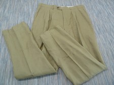 Valentino Trousers Mens UK34 Olive Linen Pleated Tailored Regular Straight