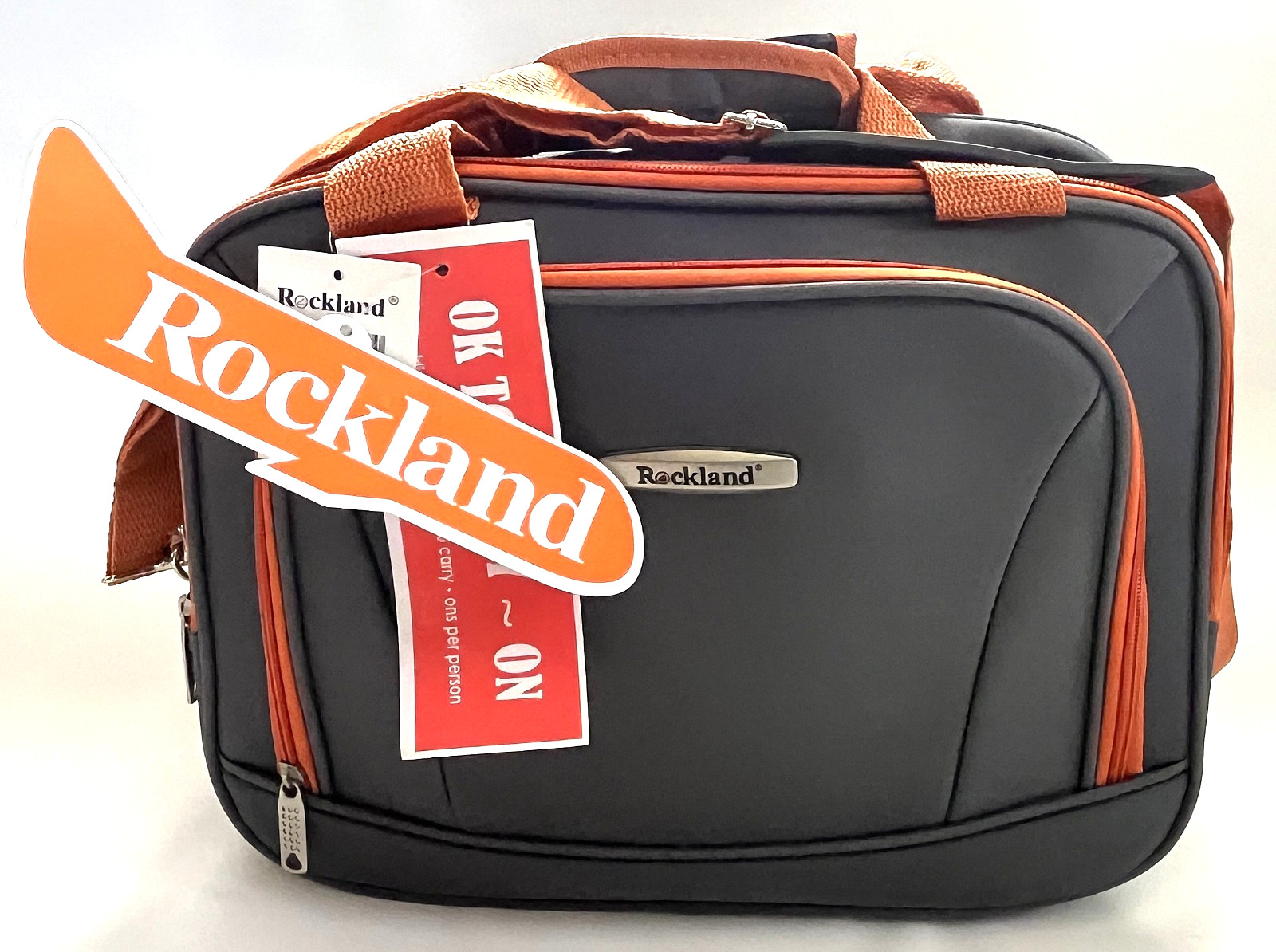 ROCKLAND Charcoal Gray & Orange Softsided Carry On Travel Tote Bag # F102  *NEW*