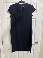 Calvin Klein Women's Navy Sheath Dress V-Neck Cap Sleeve Knee Length Size 16