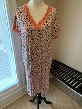 Secret Treasures nightgown medium m gown poly blend knit orange floral pockets