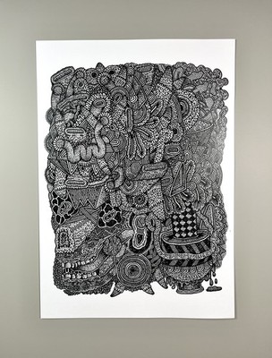 Schwarz-Weiß, detaillierter Linien-Kunstdruck, A4-Format, ideal für Rahmung/Wandkunst 