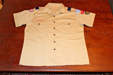 Boy Scouts of America BSA Men's Shirt Tan X-Large XL Sewn Patches Ink on Pocket
