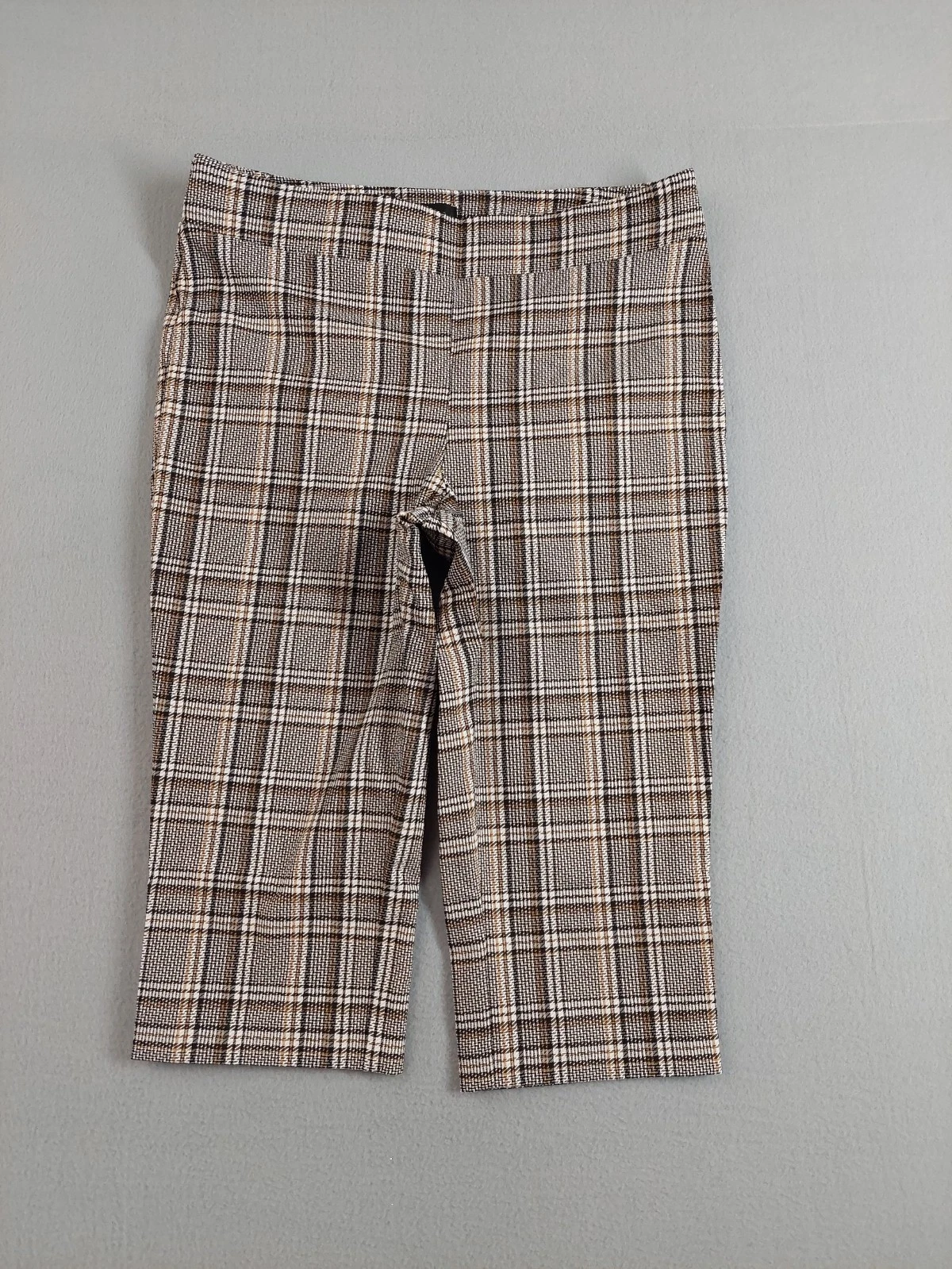 LC By Laura Cruz Women Capri Pant L Multicolor Plaid Straight Leg Pull On Casual