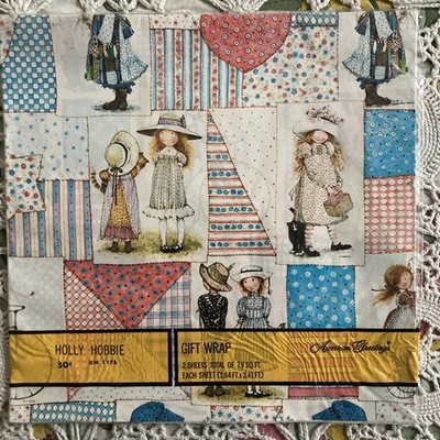 Vintage Holly Hobbie Gift Wrap American Greeting 7.9 sq.ft.