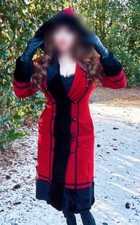 VINTAGE Sears Fashions Red Black Victorian Princess Full Length Coat Hooded Fur