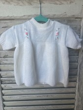 Saks Fifth Avenue Vintage Acrylic Sweater White Pink Flowers Size 3 Months