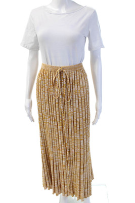 Christopher Esber Womens Pleated Maxi Skirt Beige Striped Size XS