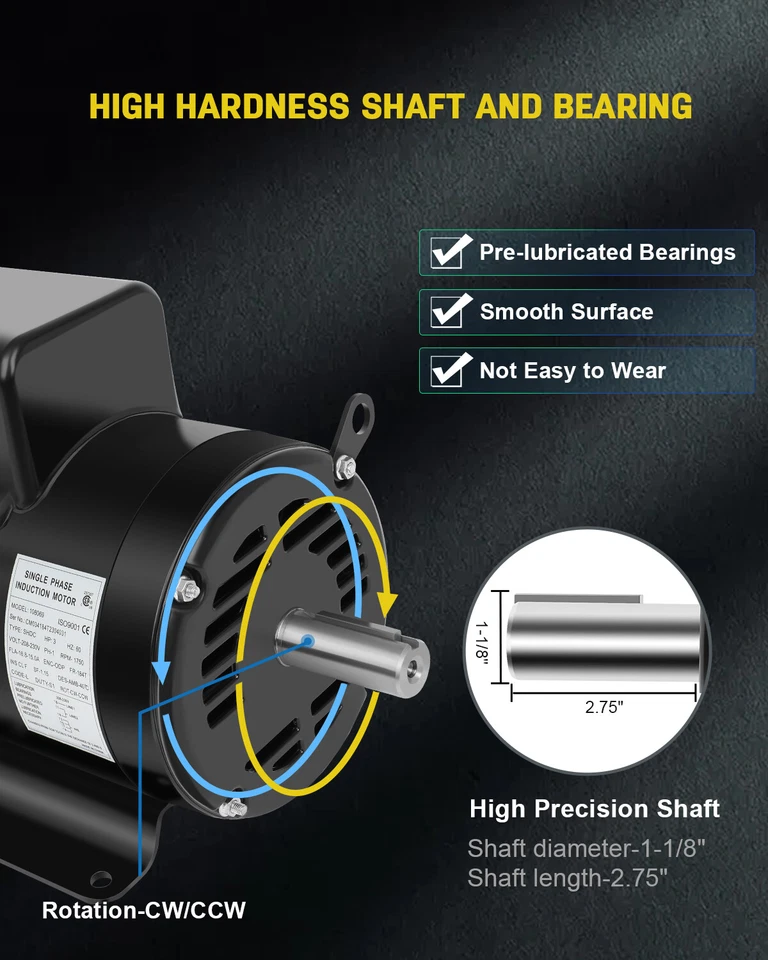 3HP Air Compressor Electric Motor 184T Frame 1 Phase ODP 1750 RPM 208/230V - Image 2 of 4